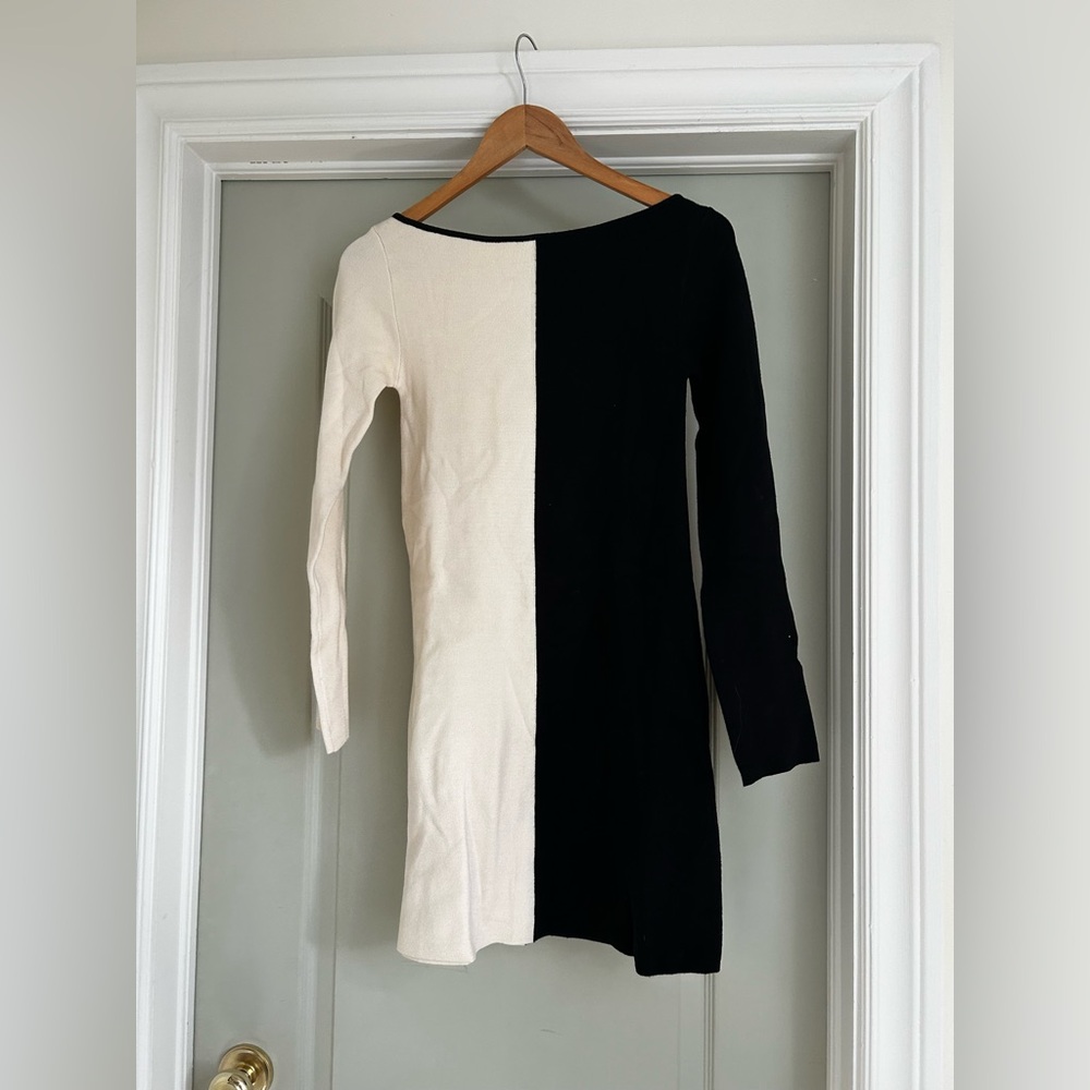 Zara Black and Cream Long Sleeve Dress